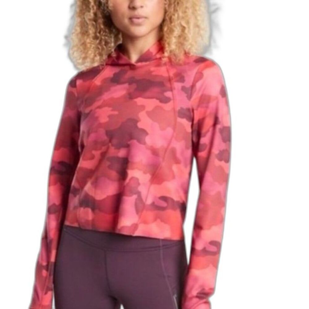 Athleta NWOT Women's Coral Pink Camo Activewear Hooded Pullover Top Size L